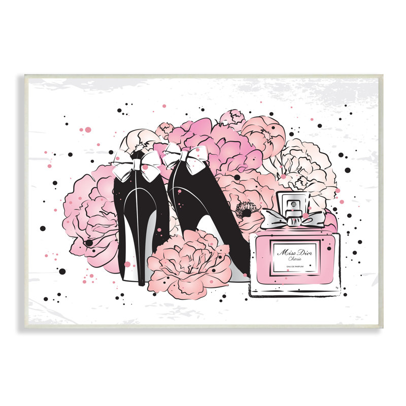 « Glamour Pink pivoines », Fashion Bow Heels par Martina Pavlova-impression d’art graphique, H 19 po x l 13 po x P 1,5 po