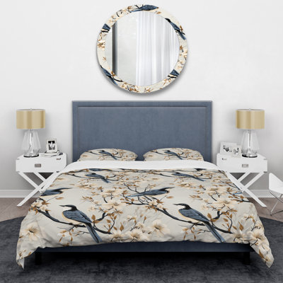 Minimalist Birds On Branch Collage Box Stitch Floral Duvet Cover