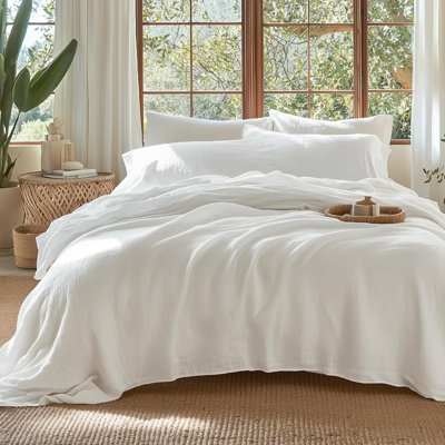 Bedsure 100% Muslin Cotton Duvet Cover King Size - Linen Like Gauze Comforter Cover Set(Set Of 3)