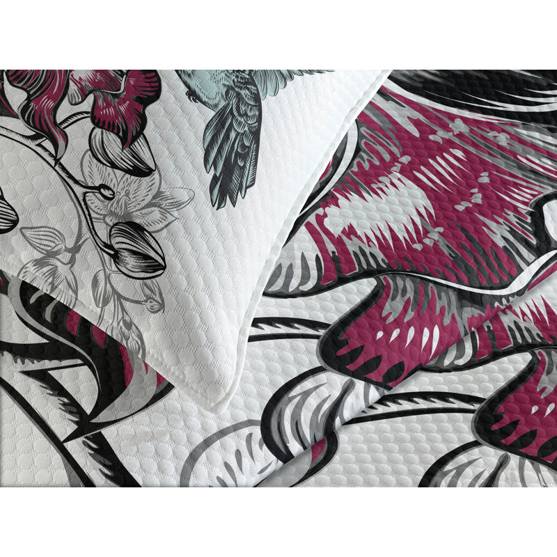 Queen White Floral Polyester Bedspread Set with Shams