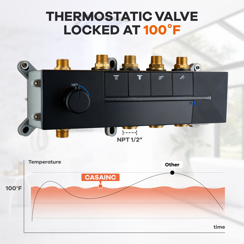 Thermostatic LED Music 16" Shower System with App & Remote Control, Music and Handheld Shower