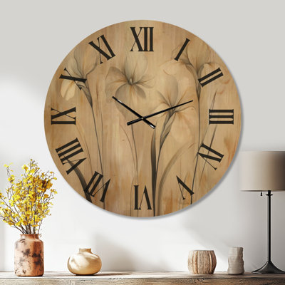 Ivory Garden Irises - Glam Wall Clock, Printed on Wood