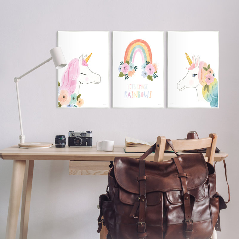 «Let Chase Rainbows Unicorns», ensemble de 3 plaques murales par Jenaya Jackson, H 19 po x l 13 po