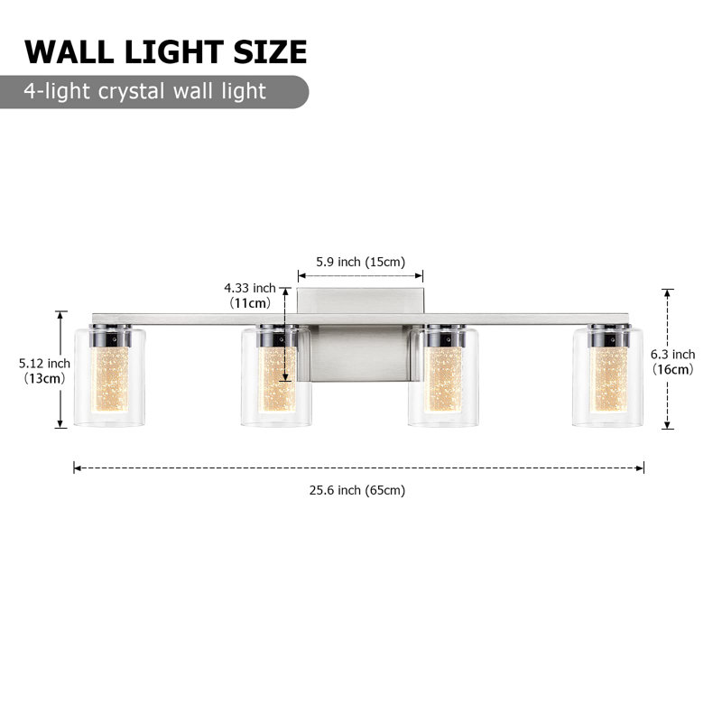 Dimmable 4-Light Brushed Nickel Vanity Bathroom Light with Clear Glass Shades