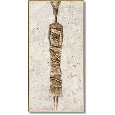 Gilded Grace Textured Goddess Canvas Wall Art - 21" x 40" - Gold Frame