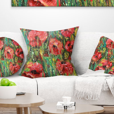 Dessin d'aquarelle de coquelicots rouges - coussin imprimé floral