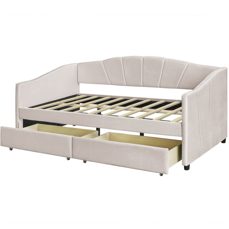 Beige Twin Daybed With Two Drawers And Construction - Enjoy Long-Term Use Size Storage In Add Function Style To Your Bedroom