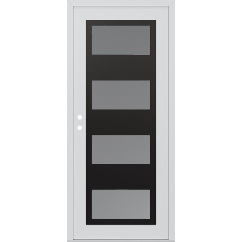 Porte d'entrée pré-suspendue en acier blanc / blanc, Droite, Givré