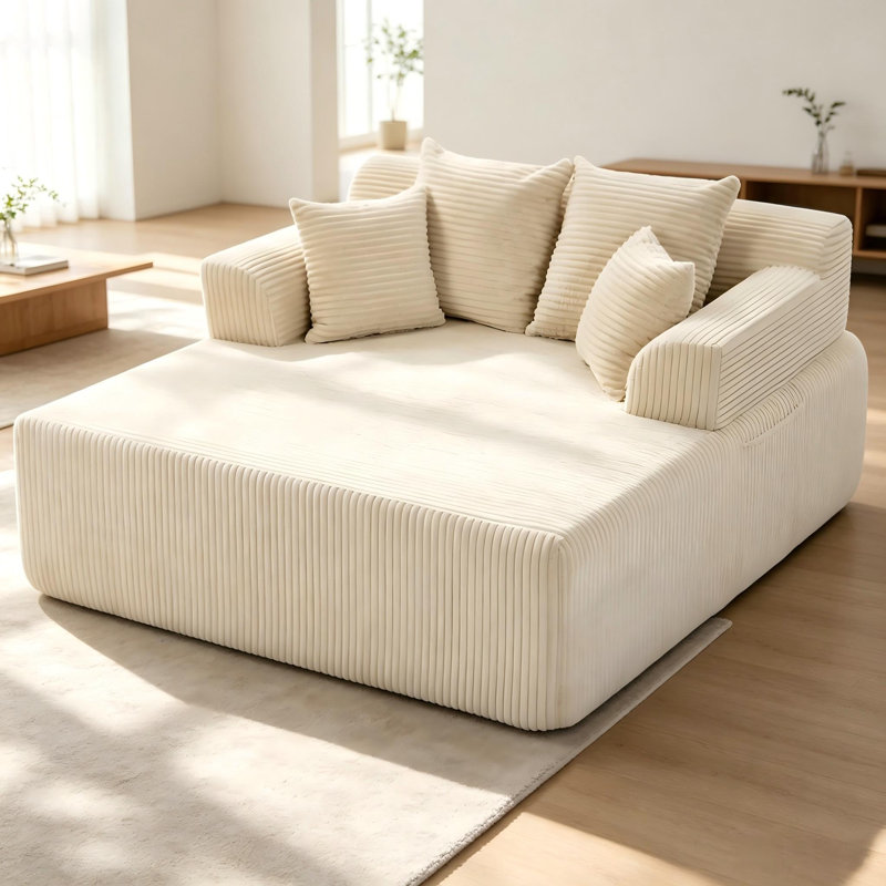 Canapé-lit 58 po en velours côtelé 58 po avec accoudoirs et 4 coussins, sans assemblage pour le salon, beige, Beige