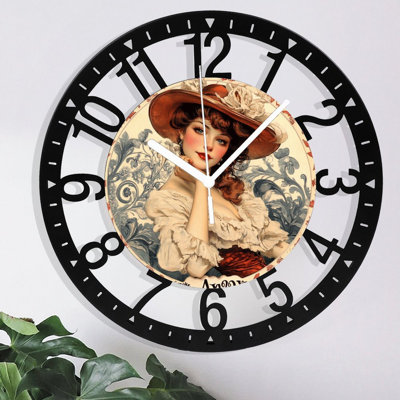 Metal Wall Clock for Living Room -10" Smoke Annoy Ad Woman Hat Silent Non Ticking,Battery Operated, Antique Clocks for Farmhouse,Bedroom,Kitchen - Arabic Numerals