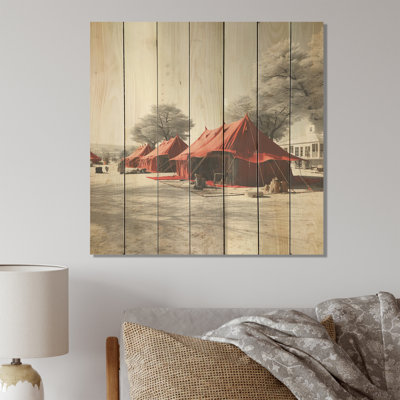 Monochrome Red Camping Tuareg In Desert I - Fruits On Wood Print