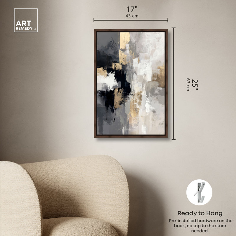 Décoration de bureau encadrée «Gilded Charcoal II» par Art Remedy, cadre en noyer, 16 x 24, H 25 po x l 17 po