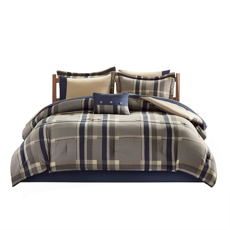 Twin XL Plaid Comforter Set With Bed Sheets, Twin XL Comforter + 7 Additional Pieces