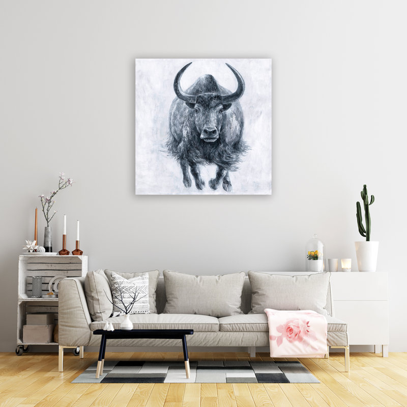 Taureau qui court - peinture sur toile tendue, H 40 po x l 40 po x P 1,5 po