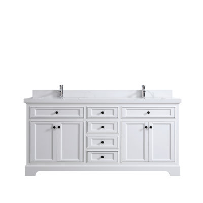 Deering 72 po L x 22 po P 4 portes et 6 tiroirs Meuble-lavabo autoportant avec évier double et Comptoir en Marbre de Calcutta d'ingénierie