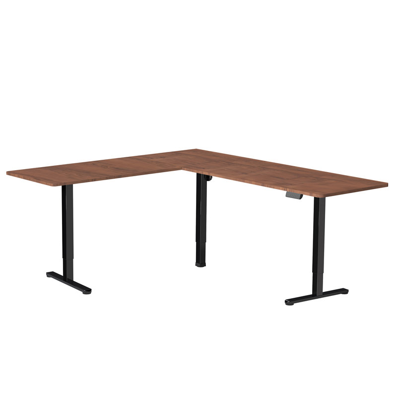 Bureau d'angle électrique VIVO, poste de travail en L, Bois foncé / noir, L 84,6 po x P 63 po
