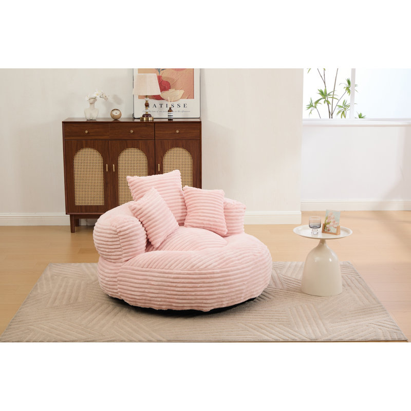 Pouf individuel, pouf en velours côtelé avec 3 coussins et accoudoirs, Orange Corduroy
