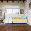 Lit plateforme double en bois massif avec tête de lit en forme de maison-696830850