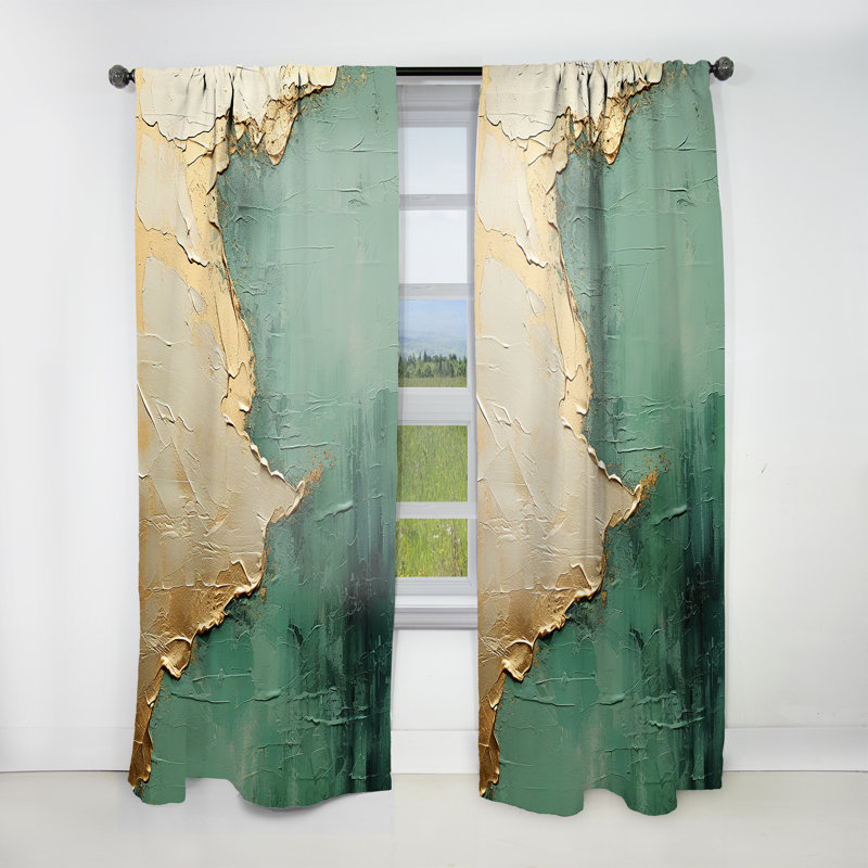 Gold And Green Paint Fusion II - Modern Curtain - Velvet Room Darkening - 1 panel, 52" W x 108" L