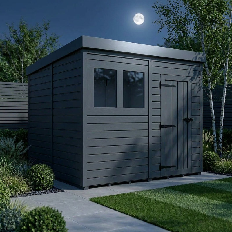 Total Sheds 8ft x 9ft Composite Pent Garden Shed - Single Door - With Windows - EPDM Rubber Roof - UK Manufactured