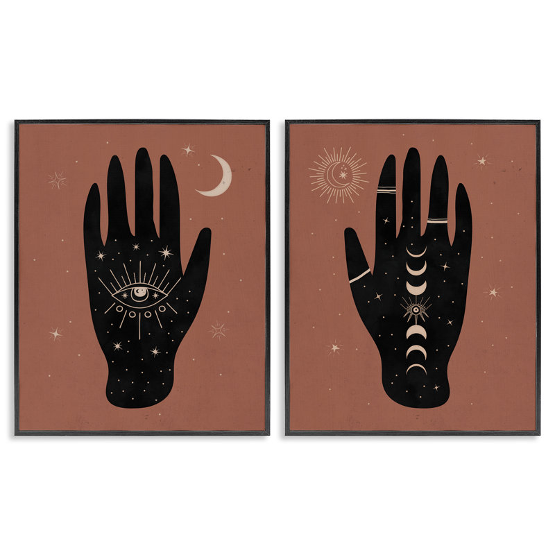 «All Seeing Mystical Hands», ensemble de 2 giclées sur PC par Nina Blue, H 14 po x l 11 po, Giclée encadrée noir minuit