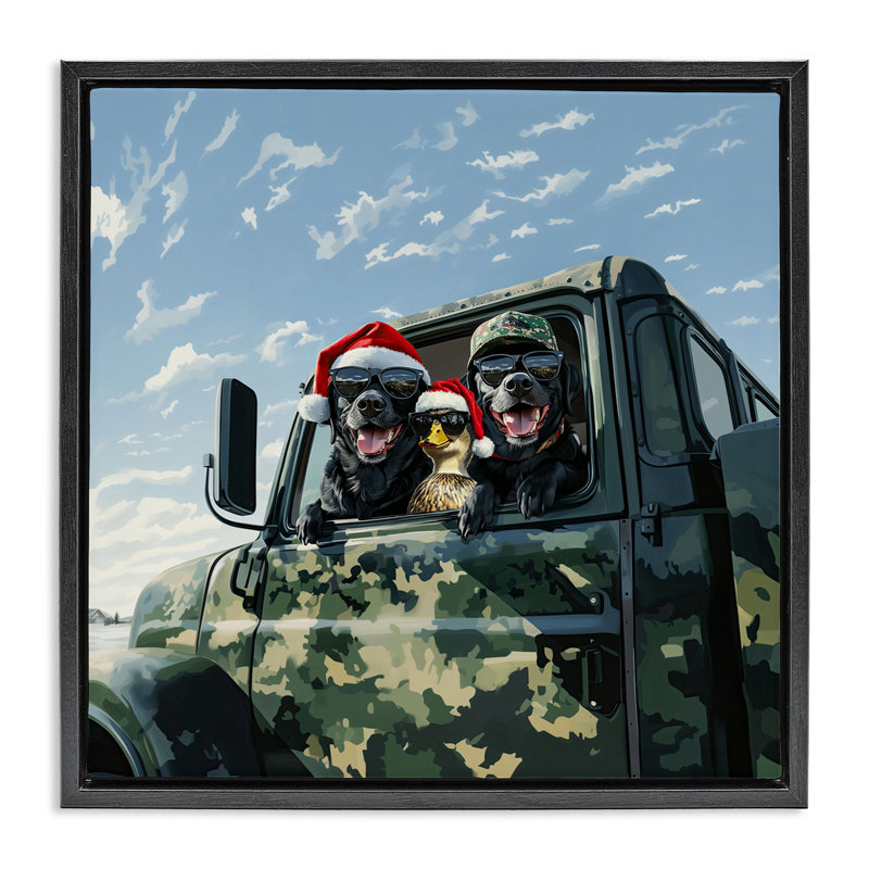 Cadre flottant Santa Dogs & Duck, design par Jim Baldwin, H 18 po x l 18 po, Cadre flottant noir de jais