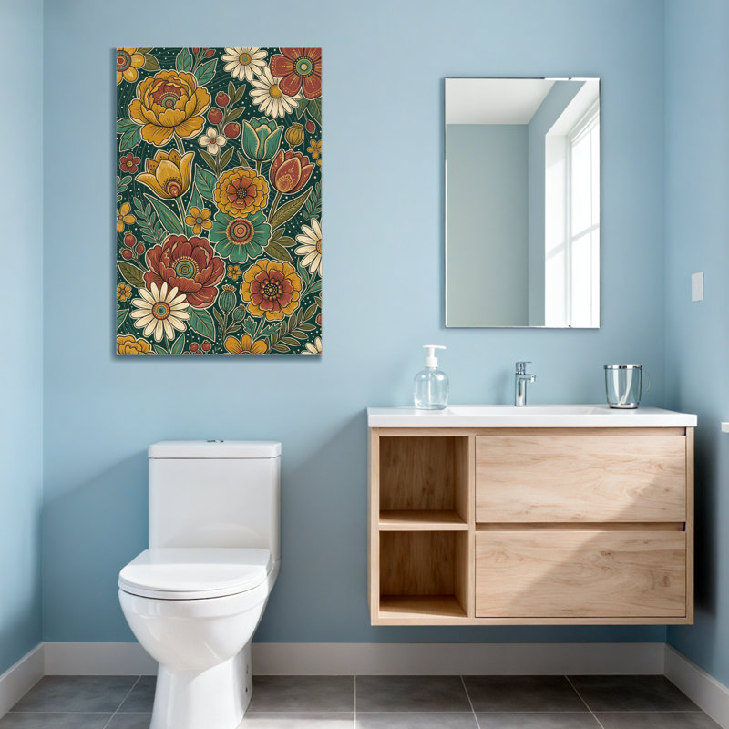 Motif floral de plantes et de fleurs aux couleurs vives et aux feuilles, H 30 po x l 20 po