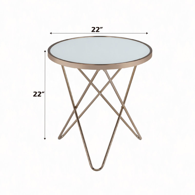 Table de bout en verre givré et finition champagne