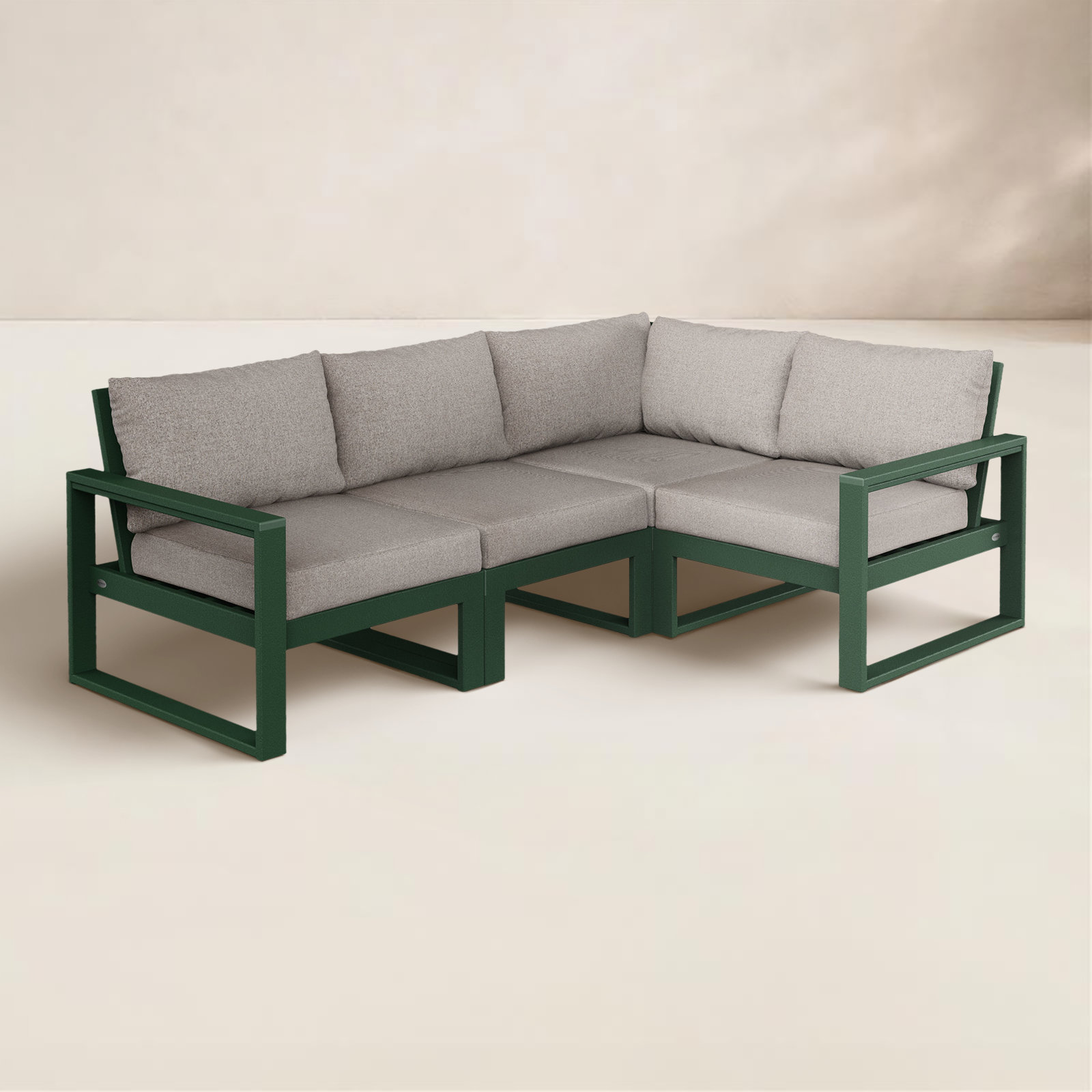 POLYWOOD® Edge 85" Patio Sectional, Weathered Tweed, Green