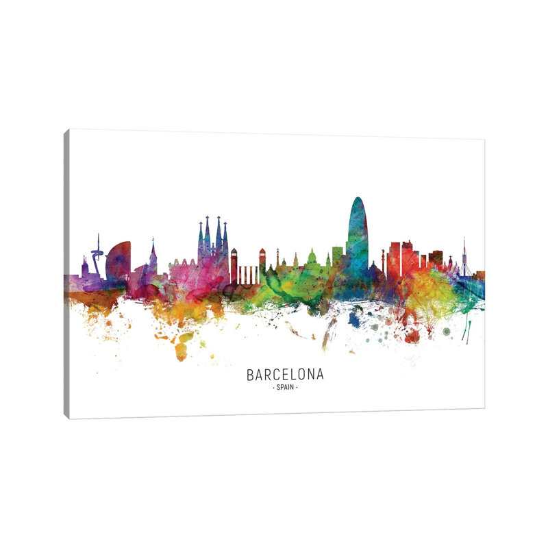Barcelona Spain Skyline by Michael Tompsett - Wrapped Canvas Painting, 66.04 cm H x 45.72 cm W x 3.175 cm D