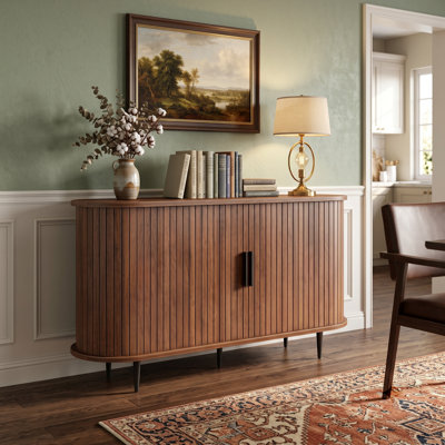 47.2" Walnut Fluted Sideboard Cabinet with Sliding Doors and Open Storage