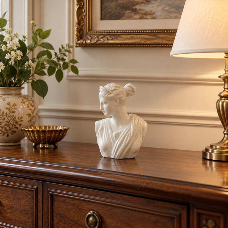 9" White Ceramic Woman Bust Statue