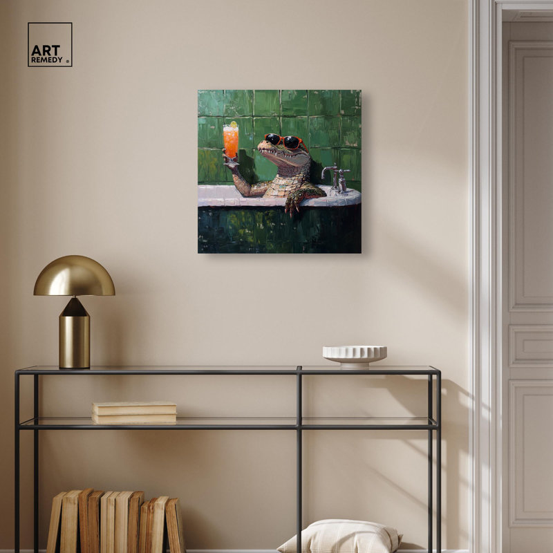 «Cocktail Croc I», art sur toile tendance par Art Remedy, H 20 po x l 20 po, Toile tendue