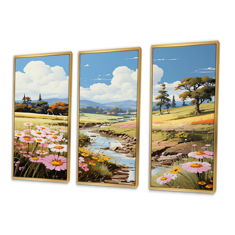 Ensemble de salon Ephemeral Serenity Meadow I - Meadow Wall Art, Cadre flottant doré, H 40 po x l 60 po x P 1 po