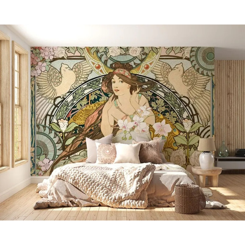Murale verte Art Nouveau, L 108 po x l 96 po