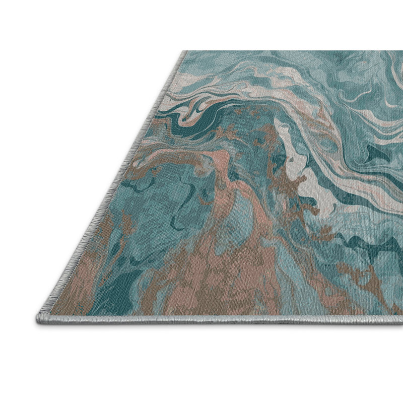 Machine Washable Blue Area Rug, Round 8'