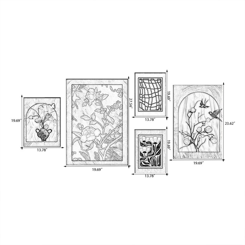 Ensemble d'art mural 5 pièces Mid-Century, H 27,56 po x l 19,69 po