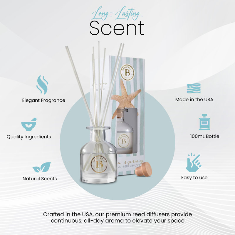 Brooklyn Fragrance Co. Aroma Diffuser - Long Lasting Premium Fragrance - Air Freshener For Home Sea Sprays- Reed Diffuser For A Large Room - 100ml