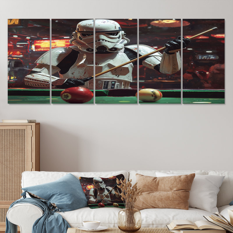 «White Stormtrooper jouer au billard IV», ensemble d'art mural billard, H 32 po x l 80 po