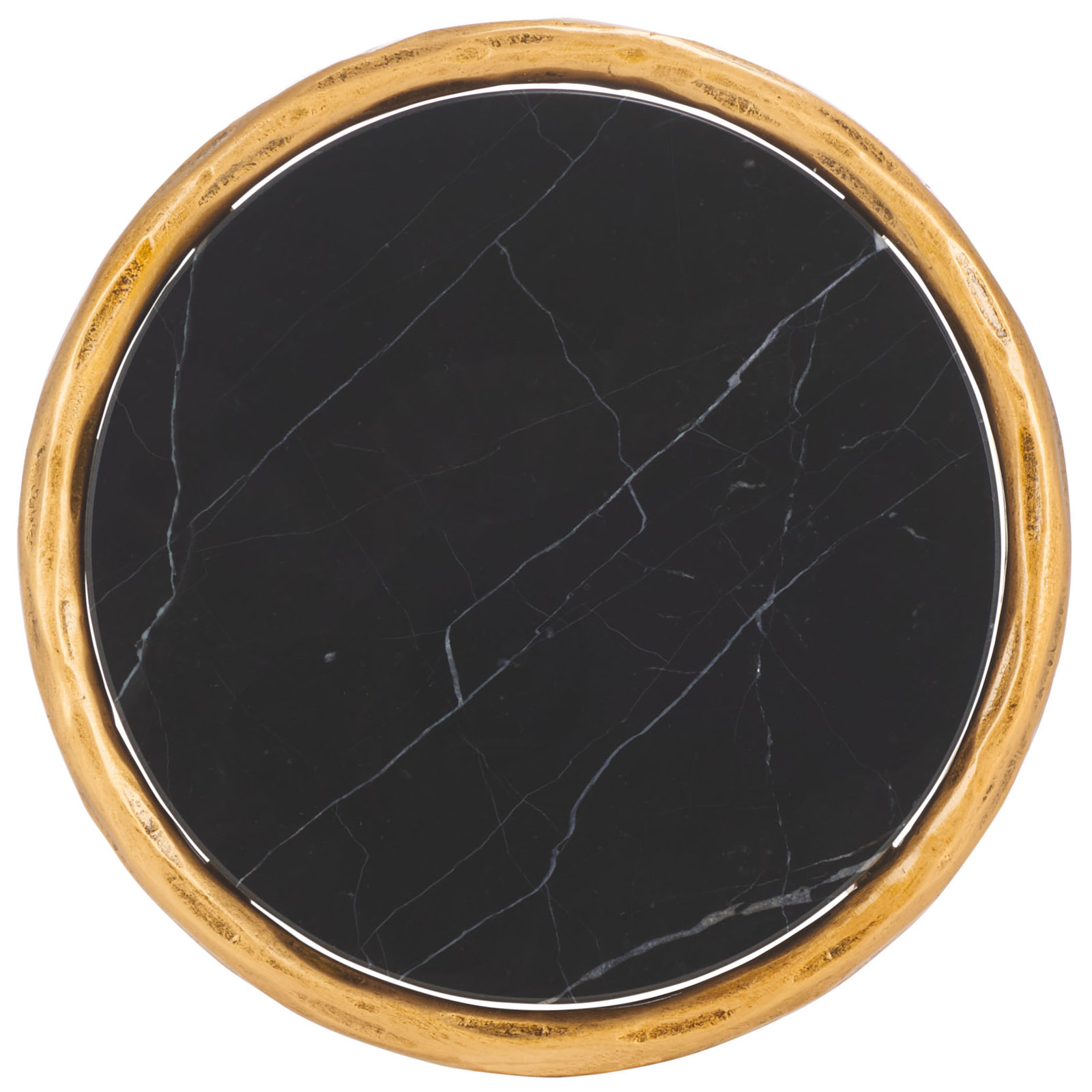 Evelynn 12" Genuine Marble End Table, Black Marble Top/Brass Base