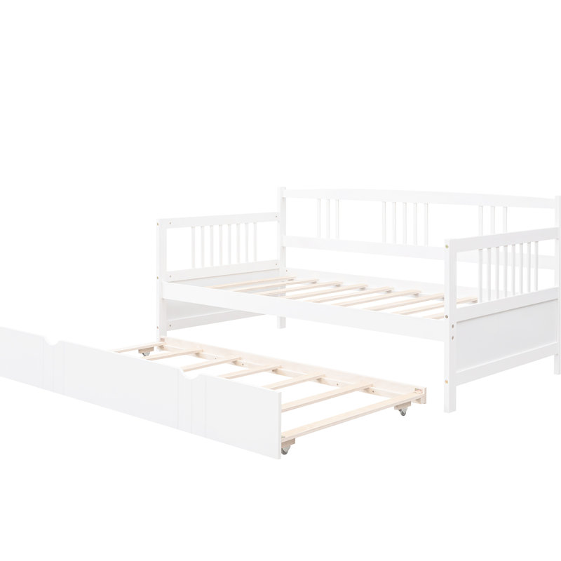 Lit de jour avec lit gigogne simple en bois massif blanc pour une utilisation à la maison polyvalente Lit gigogne, construction robuste Espace de couchage supplémentaire