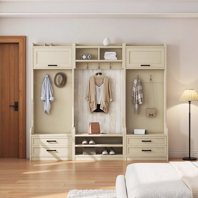 4-in-1 Detachable Hall Tree with Storage and 7 Hooks: Multi-Function Entryway Solution in Antique Beige, Beige