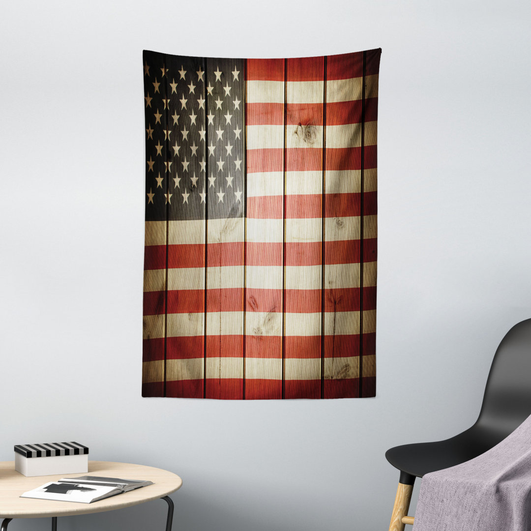 Wandbehang Usa Flagge über vertikal gestreiften Holzbrett Citizen Solidarität