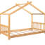 Lit plateforme simple naturel avec thème maison. Fabrication pour la chambre à coucher dans la conception. Pin et. Mobilier spacieux