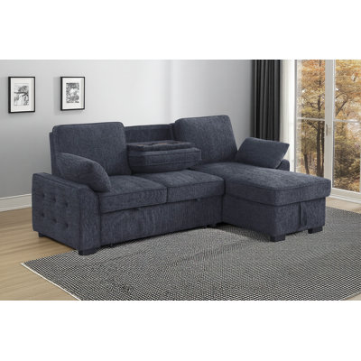 91-inch Charcoal Chenille Reversible Sleeper Combo Features Storage Recliner, Drop-down Table, Cup Holders, And Charging Port.