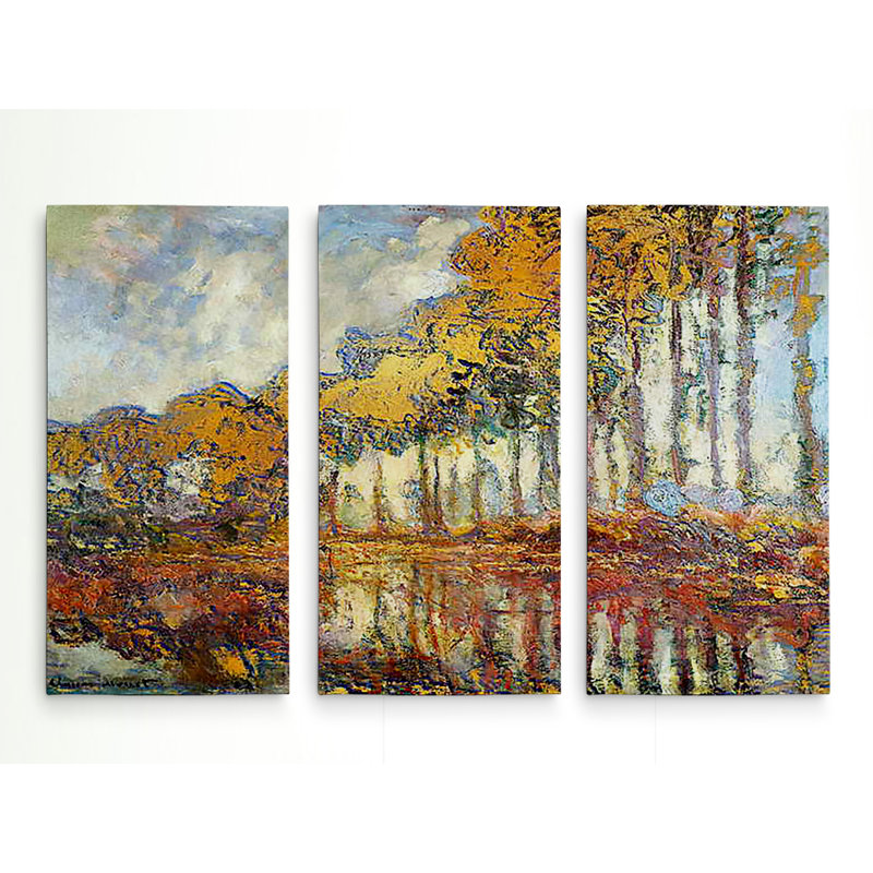 Peupliers sur les rives de la rivière Epte - Reproduction d'art sur toile à pièces multiples, H 24 po x l 36 po x P 1,5 po