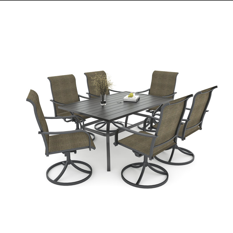 Ensemble de salle à manger rectangulaire en acier pour 6 personnes, Brun