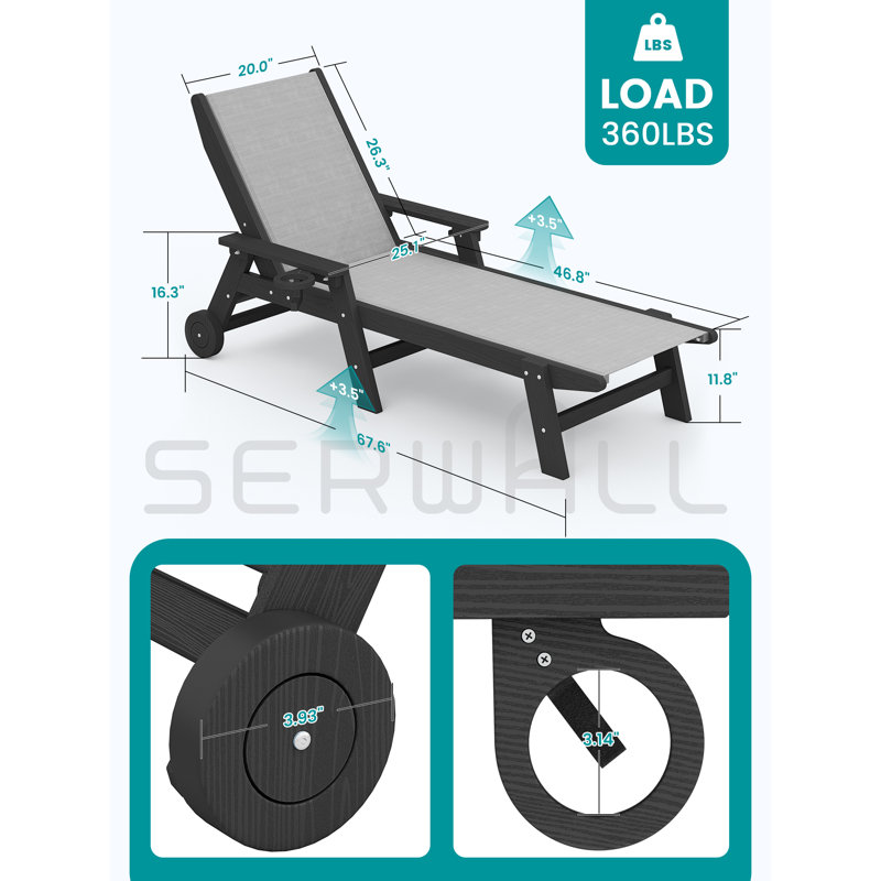Haelie Outdoor Chaise Lounge, Black