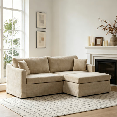 Chenille Slipcovered Cloud Couch 2 Seater Sofa With Ottoman,L Shaped Modular Sectional Sofa With Wide Armrest& Pillows
