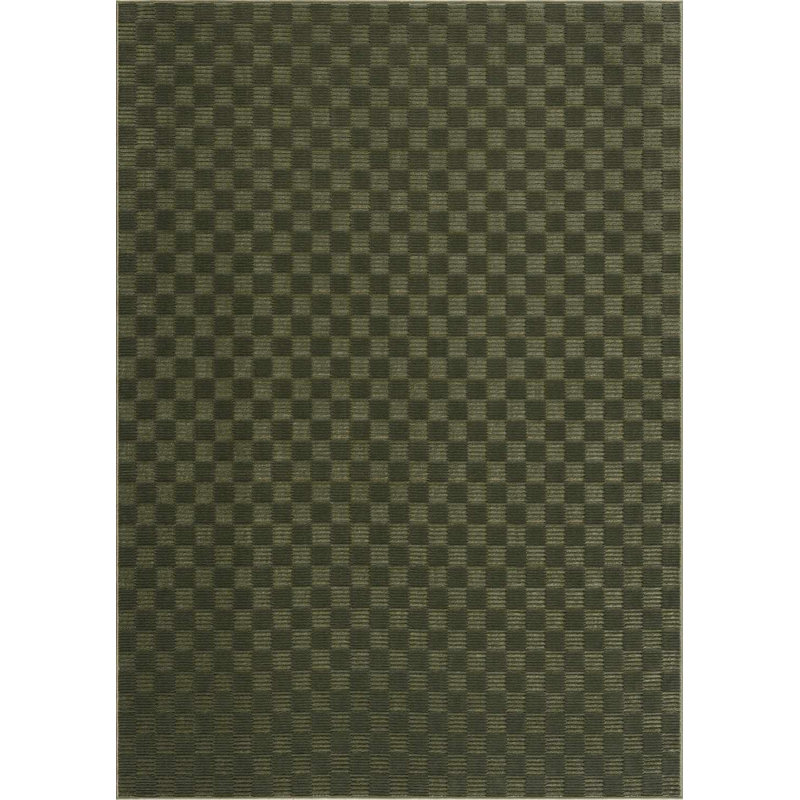 Kwan Machine Washable Modern Geometric Green Area Rug, Rectangle 7'10" x 10'